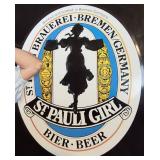 Vintage Lowenbrau Dark Special Bar Mirror and 1992 St Pauli Girl Tin Embossed Beer Sign