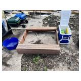 Igloo Cooler with Sand Toys, Wooden Sandbox Frame, and Misc. Yard Items