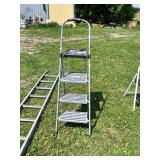 Lot of Ladders Including 10-Foot Extension Ladder Section and a Step Ladder