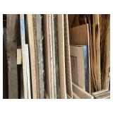 Lot of Assorted Lumber and Wood Materials Including Plywood Sheets, Trim Boards, MDF, Pegboard, OSB and Dimensional Lumber