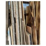 Lot of Assorted Lumber and Wood Materials Including Plywood Sheets, Trim Boards, MDF, Pegboard, OSB and Dimensional Lumber