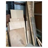 Assorted Sheet Goods and Lumber Including Walnut Veneer Plywood, MDF, OSB, Raised Panel Door Blanks and Dimensional Lumber