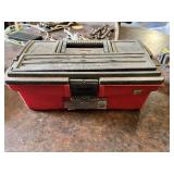 Lot of Combination Wrenches in Various SAE Sizes Including Pittsburgh, True-Grip, Olympia, Crescent, Gedore, and USA-Made Brands with Keter 13 Inch All Purpose Tool Box