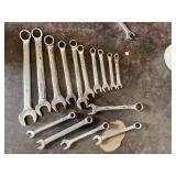 Lot of Combination Wrenches Including Easco 18mm, Allen 13mm USA, Durabuilt 10, Thorsen 10mm, Pittsburgh 7mm, and Various Metric Sizes from 7mm to 19mm