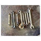 Lot of 9 Assorted Wrenches Including Lectrolite 3/8 and 1/2, Barcalo 9/16 and 13/16, Heavy Duty 13/16 and 3/8, Allen 12mm USA, 13mm Combination, and NAPA 19mm