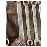 Lot of 9 Assorted Wrenches Including Lectrolite 3/8 and 1/2, Barcalo 9/16 and 13/16, Heavy Duty 13/16 and 3/8, Allen 12mm USA, 13mm Combination, and NAPA 19mm