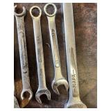 Lot of 9 Assorted Wrenches Including Lectrolite 3/8 and 1/2, Barcalo 9/16 and 13/16, Heavy Duty 13/16 and 3/8, Allen 12mm USA, 13mm Combination, and NAPA 19mm