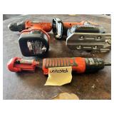 Black and Decker Power Tool Lot including 12V Cordless Drill, Jigsaw Body, Battery-Powered Screwdriver and AA Battery Holder - Unteseted
