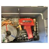 Stack-On Tool Box with Black and Decker Cordless Screwdriver, Tool Shop Soldering Gun, Hammer, Screwdrivers, Solder Wire, Eveready Flashlight and Assorted Hand Tools