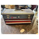 Sears Craftsman Metal Toolbox with Hacksaw, Tape Measure, Utility Knife, Pliers, Scissors and Assorted Hand Tools