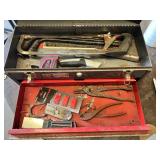 Sears Craftsman Metal Toolbox with Hacksaw, Tape Measure, Utility Knife, Pliers, Scissors and Assorted Hand Tools