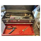 Sears Craftsman Metal Toolbox with Hacksaw, Tape Measure, Utility Knife, Pliers, Scissors and Assorted Hand Tools