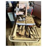 TC250B-1 Wet Tile Saw 2.5HP 120V 3340RPM on Folding Stand with Masonry Trowels and Hand Tools