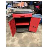 Workforce Style Rolling Garage Storage Cabinet with Drawer, 2 Shelves and Red Metal Perforated Doors on Casters