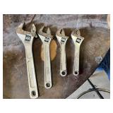 Lot of 4 Adjustable Wrenches Including Hyper Tough 10 Inch, Forged Steel, China, and Drop Forged Models