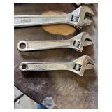 Lot of 4 Adjustable Wrenches Including Hyper Tough 10 Inch, Forged Steel, China, and Drop Forged Models