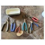 Set of Hand Tools Including Pliers, Cutters, and Snap Ring Pliers