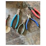 Set of Hand Tools Including Pliers, Cutters, and Snap Ring Pliers