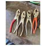 Assorted Pliers Including Slip Joint, Needle Nose and Long Nose Styles with Various Handle Colors