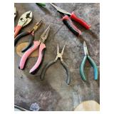 Assorted Pliers Including Slip Joint, Needle Nose and Long Nose Styles with Various Handle Colors