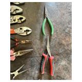 Assorted Pliers Including Slip Joint, Needle Nose and Long Nose Styles with Various Handle Colors