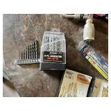 Lot of Drill Bits, Hand Brace Drill, Flexible Shaft Tool, and Screwdriver Bit Set