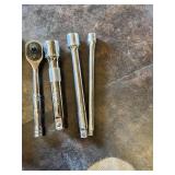 Ratchet Set including 1/2 Drive, 3/8 Drive and 1/4 Drive Ratchets with Extension Bars