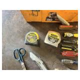 Mixed Hand Tools including Stanley Tape Measures, Screwdrivers, Pry Bar and Utility Knife