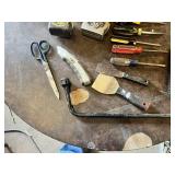 Mixed Hand Tools including Stanley Tape Measures, Screwdrivers, Pry Bar and Utility Knife