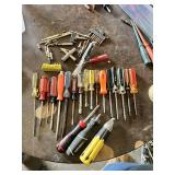 Various brand screwdrivers, bits, and hand tools