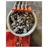 Mixed Brand Socket and Bits with Tray and Red Case Container, including Torx bits, sockets, and a socket organizer tray.