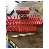 Mixed Brand Socket and Bits with Tray and Red Case Container, including Torx bits, sockets, and a socket organizer tray.