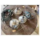 Clamp Work Lights with Extension Cords and Accessories Lot including Metal Reflectors and Bulb Holders