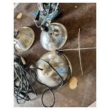 Clamp Work Lights with Extension Cords and Accessories Lot including Metal Reflectors and Bulb Holders