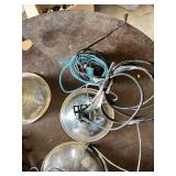 Clamp Work Lights with Extension Cords and Accessories Lot including Metal Reflectors and Bulb Holders