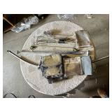 Shower curtain rods, curtain, and accessories including adjustable rods and shower curtain set