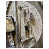 Shower curtain rods, curtain, and accessories including adjustable rods and shower curtain set
