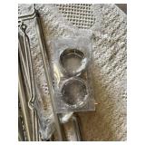 Shower curtain rods, curtain, and accessories including adjustable rods and shower curtain set