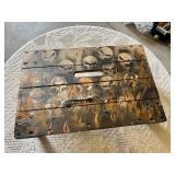 Wooden platform dolly with skull and flame design and casters 16x24