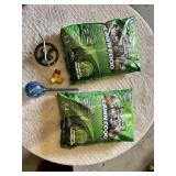 Menards Lawn Food and Garden Accessories including Lawn Sprinkler, Hose Fittings, and Glass Watering Globe