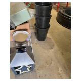 Garden and Home Decor Lot including Bug Fogger, Emsco Group Choppers Edging, Lantern, Planter Pots, and Accessories