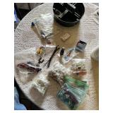 Mixed Automotive Parts and Accessories Lot including Switches, Connectors, and Wiring and Stacker Tool Caddy