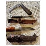 Vintage Hunting Knives and Leather Sheaths Including Germany-Made Pieces