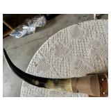 Leather Horn Wall Mount Display and Horseshoe
