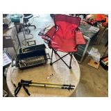 Red Folding Camp Chair, Master Cook Portable Grill, and Hiking Poles