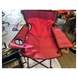 Red Folding Camp Chair, Master Cook Portable Grill, and Hiking Poles