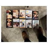 Fitness Equipment Lot including Dumbbells, Kettlebell, Resistance Bands, and Training DVDs