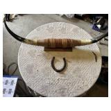Leather Horn Wall Mount Display and Horseshoe