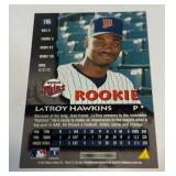 LaTroy Hawkins RC On-Card Auto 1996 Pinnacle #185 Rookie Minnesota Twins Baseball Card