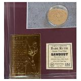 Babe Ruth Custom Framed Baseball Piece w/ Game Used Bat Saw Dust and COA, Gold Card, and Custom Plaque